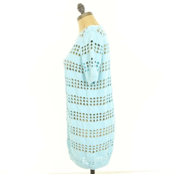 Topshop Tunic Dress Size 0 Open Knit Crew Neck Short Sleeve Light Blue EUC B8 - Picture 4 of 5